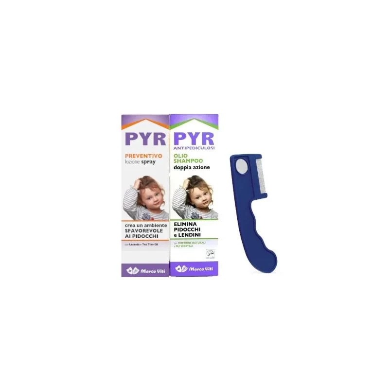 Pyr Kit Antipidocchi Olio Shampoo Antipediculosi + Lozione Spray Preventivo + 1 Pettinino 1 Pyr Kit Antipidocchi Olio Shampoo Antipediculosi + Lozione Spray Preventivo + 1 Pettinino